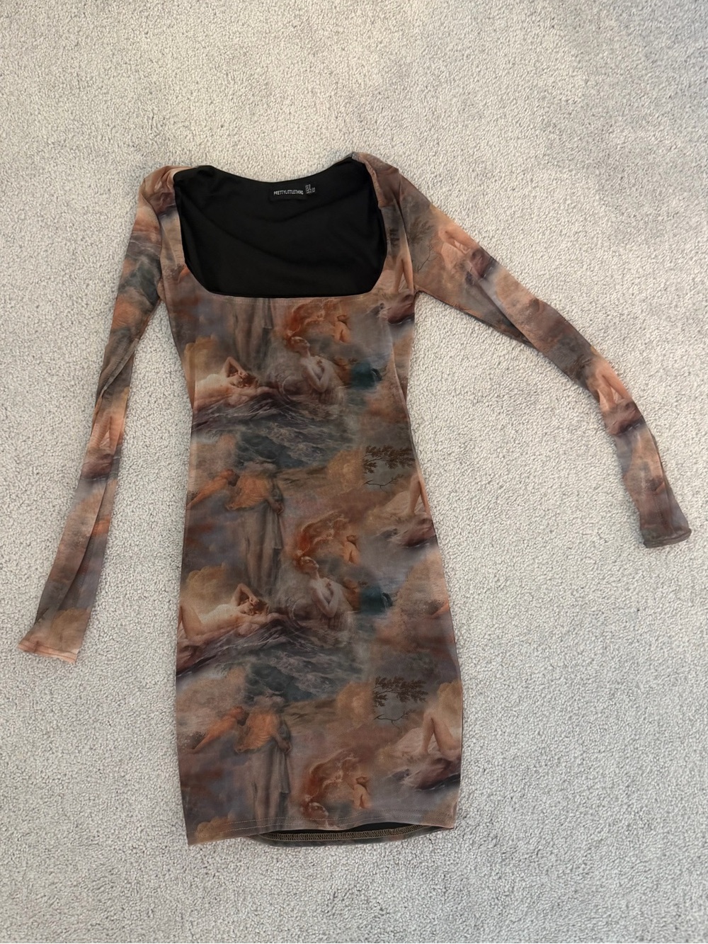 PrettyLittleThing Brown Multi Mesh Long Sleeve Bodycon Dress